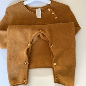 H&M mustard organic cotton knit overall boy/girl sz1-3 yo. New no tags